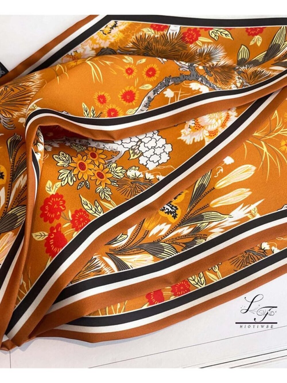Women's B-Yellow Printed Square Headscarf Bandanas Hair Scarf Neck Scarves - Picture 2 of 6